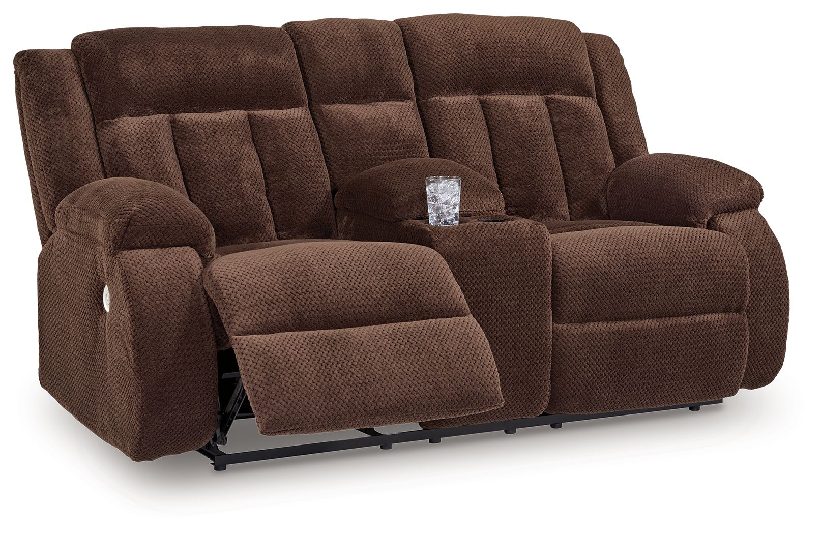 Greely Bend - Double Relcining Power Loveseat With Console - Chocolate