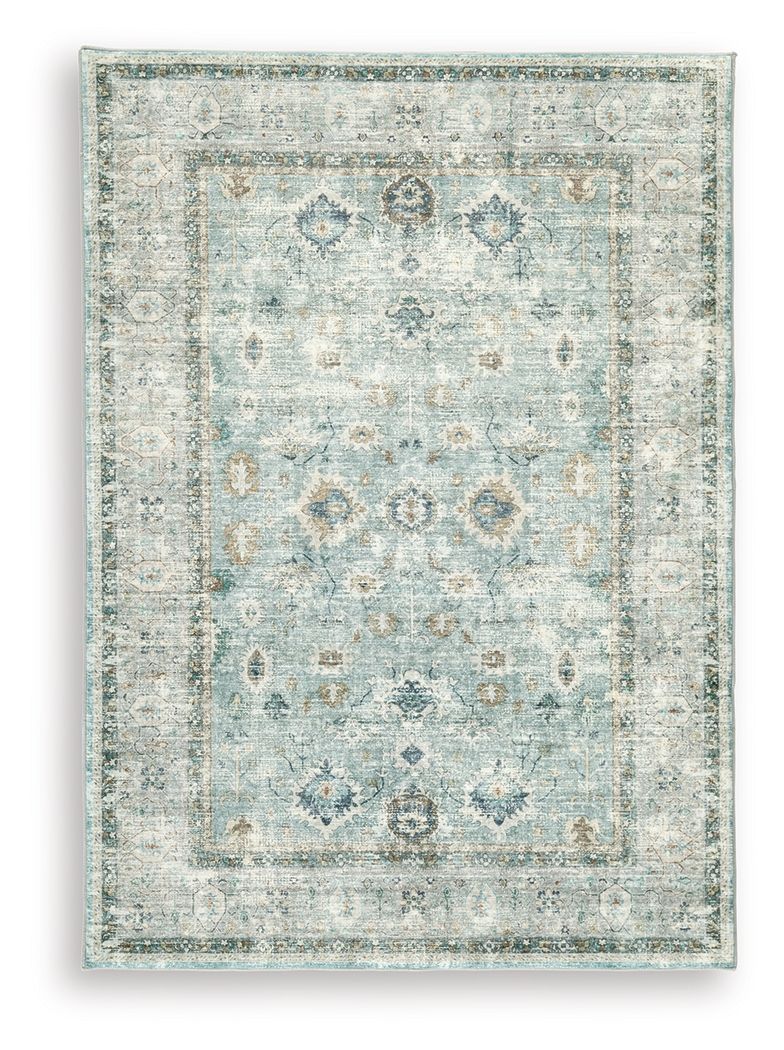 Ladstoney - Medium Rug - Teal / Beige / Ochre