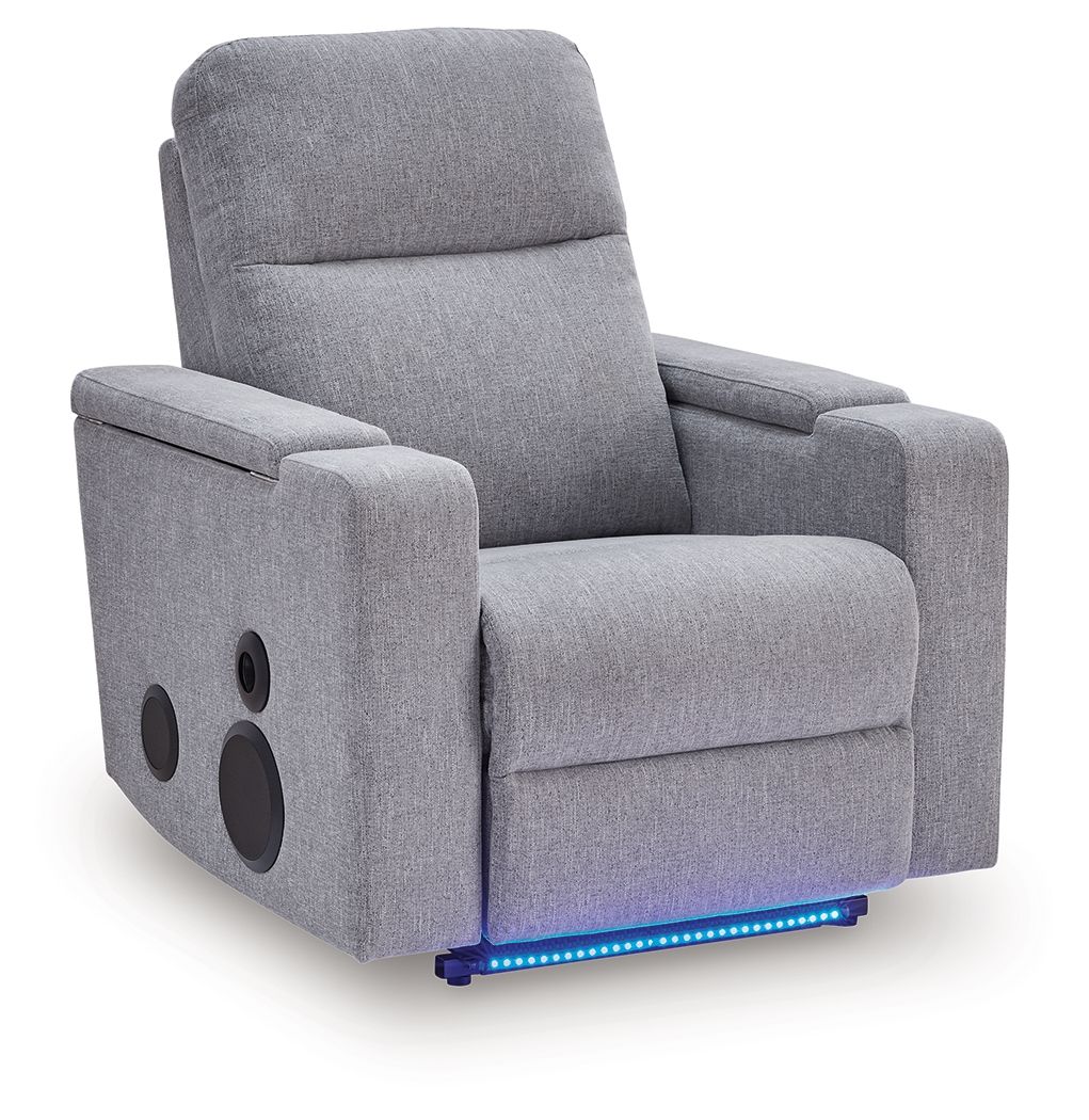 Landdin - Glider Power Recliner With Audio System - Pewter