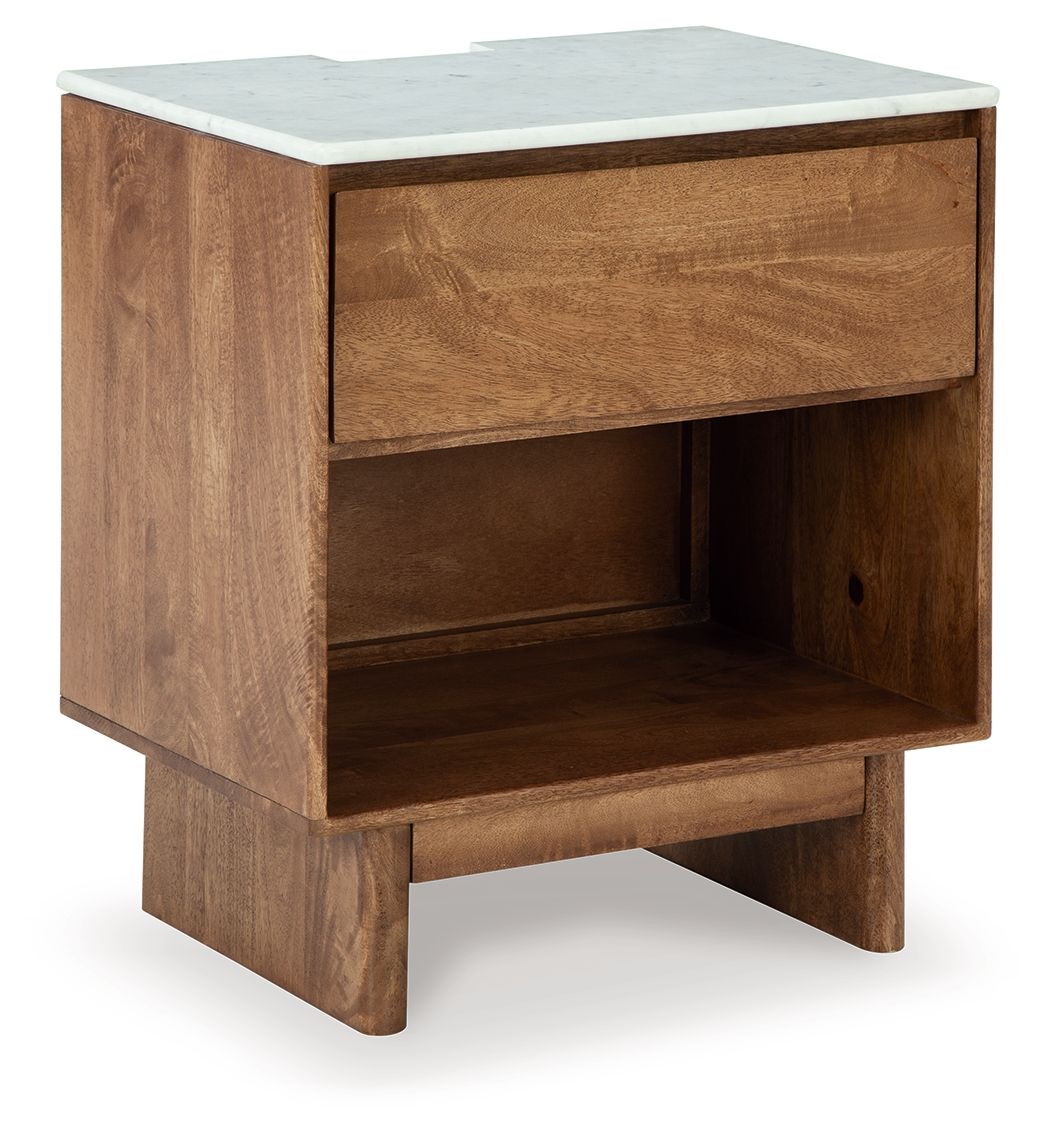 Isanti - One Drawer Night Stand With USB - Light Brown
