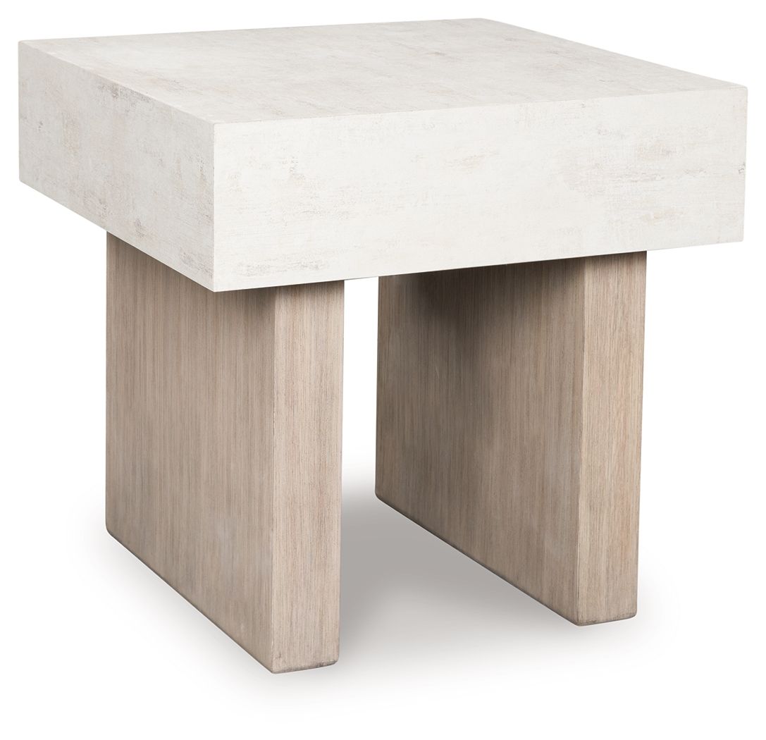 Jorlaina - Light Grayish Brown - Square End Table With Faux Cement Top