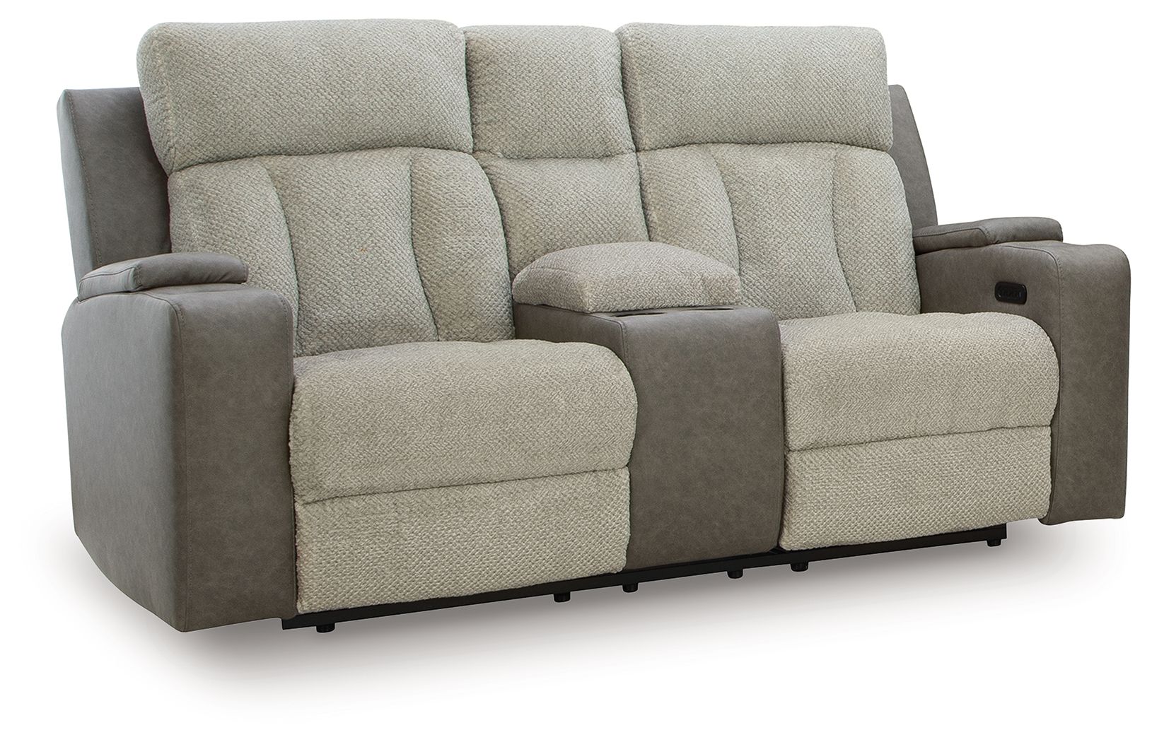 Stately Check - Sisal - Power Reclining Loveseat With Console / Adj Headrest