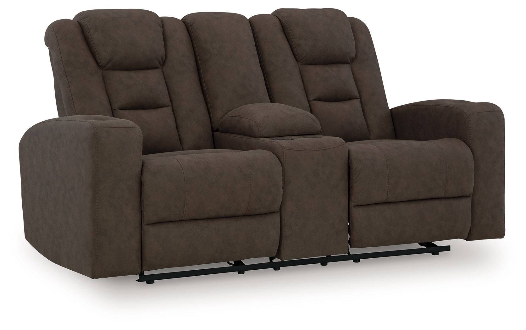Mayhem Madness - Glider Reclining Loveseat with Console - Cocoa